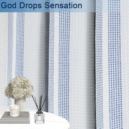 ORTIGIA Blue Striped Shower Curtain 72x72 Inch, Waffle Textured Heavy Duty Thick Cloth Fabric Shower Curtains with 12 Metal Hooks,Blue and White Bath Bathroom Shower Curtain