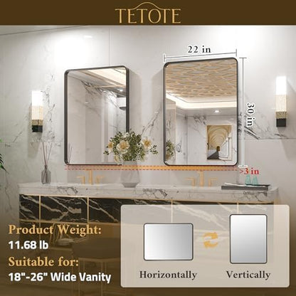 TETOTE 22 x 30 Navy Blue Mirror for Bathroom Metal Frame Wall Mounted Rectangle Mirror for Vanity with Sandy Textured Surface(Horizontal/Vertical)