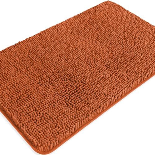 Burnt Orange Bathroom Rugs – Absorbent and Washable Bath Mat, Non-Slip, Thick Soft Chenille Bath Rugs for Bathroom Floor, Shower, Sink - 20" x 32"