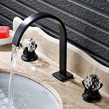 Golden Widespread Brass Bathroom Basin Faucet Dual Crystal Handles Vanity Sink Mixer Tap Hot Cold Bathtub Faucets Deck Mount，Orb