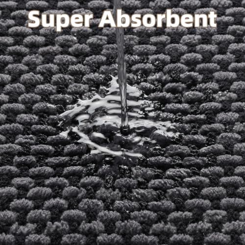 PADOOR-Bath Mat-Super Absorbent Chenille Bathroom Mats-Rubber Backed Bath Mats for Bathroom Non Slip, Easy Clean Bathroom Rugs Front of Bathtub,Shower Room,Sink-20×32, Darkgrey&Black