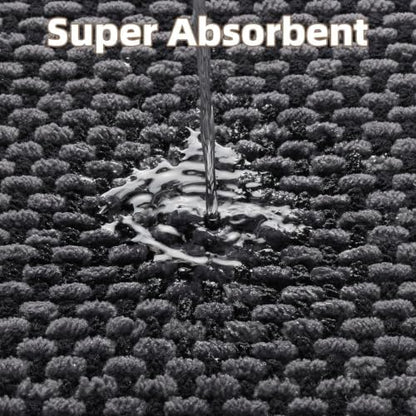 PADOOR-Bath Mat-Super Absorbent Chenille Bathroom Mats-Rubber Backed Bath Mats for Bathroom Non Slip, Easy Clean Bathroom Rugs Front of Bathtub,Shower Room,Sink-20×32, Darkgrey&Black