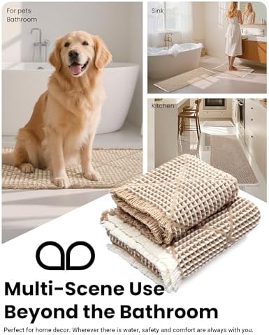 Furicher Waffle Bath Mat Set, Non Slip Bathroom Rugs 2 Piece, Brown & White