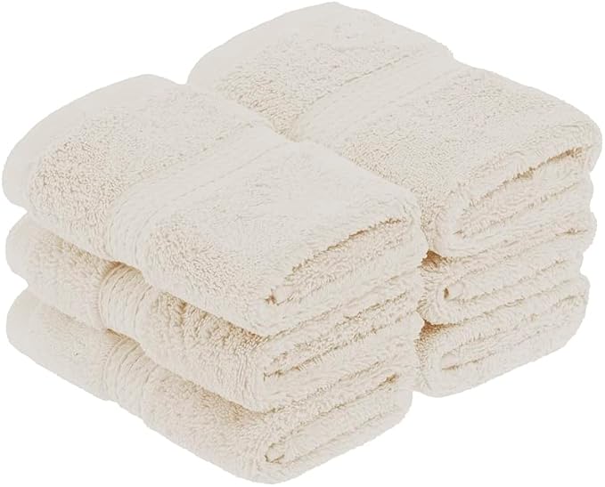Superior Egyptian Cotton Plush & Absorbent, Face Towel Set of 6, Cream | Quick Dry, Soft Luxury Towel Set, Bath Essentials for Bathroom, Guest Bath, Spa, 2 Piece Face, Madeline Towels