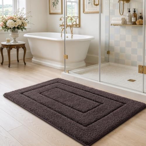 DEXI Bathroom Rugs 24x16, Non-Slip and Absorbent Bath Mat, Brown