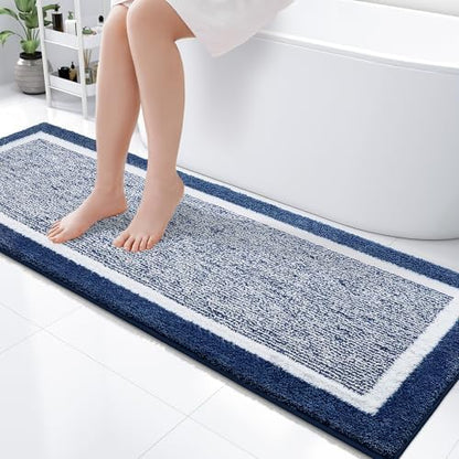 OLANLY Bathroom Runner Rugs 59x20, Extra Long Bath Mats for Bathroom, Navy