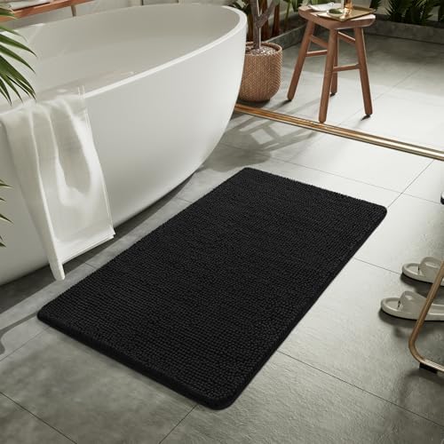 LOCHAS Luxury Bathroom Rug Shaggy Bath Mat 24 x 40 Inch, Black
