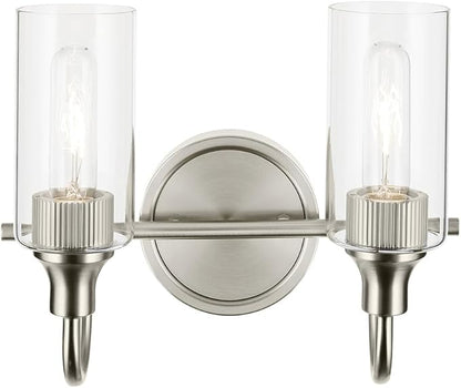 Kichler Kavi 12.5" 2-Light Vanity Light with Clear Glass in Brushed Nickel, Damp Rated, for Bathroom, Powder Room, Over a Mirror, (12.5" W x 10" H), 55210NI