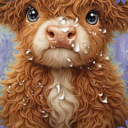 Cute Cow Shower Curtain, Farmhouse Rustic Purple Floral Daisy Highland Cow Shower Curtains for Bathroom, Calf Country Farm Animal Garden Plant Fabric Bathroom Decor with Hooks, 70x75 inch
