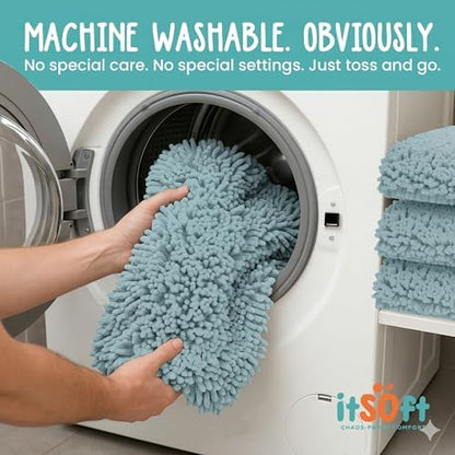 ITSOFT Extra Large Plush Bathroom Rug 59"x21", Absorbent Machine Washable Non Slip Chenille Bath Mats, Quick Dry Bathmat, Bath Rugs for Bath, Shower, Bedroom, or Door Mat, Spa Blue