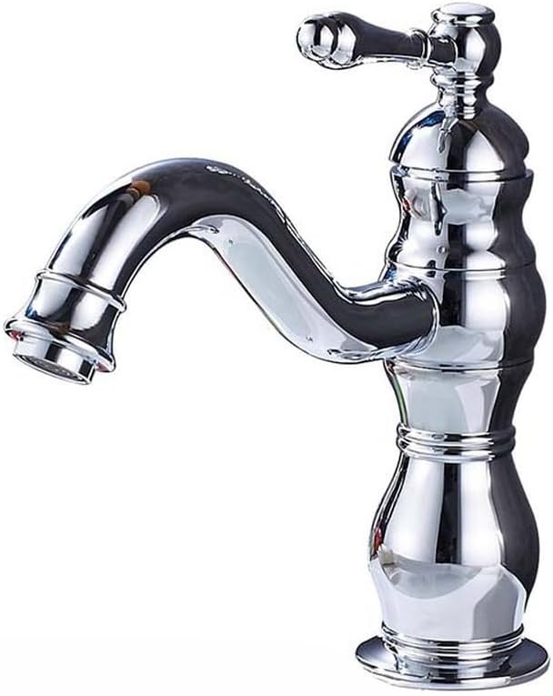 Brushed Nickel Basin Faucet Single Handle Hot Cold Water Bathroom Tap Deck Mounted Long Spout Lavatory Sink Mixer Faucet,Gold,Include:1*Faucet