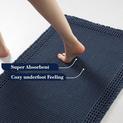 RESARE Waffle Bath Mat for Bathroom, Non Slip Bathroom Rugs 24"x36" Navy