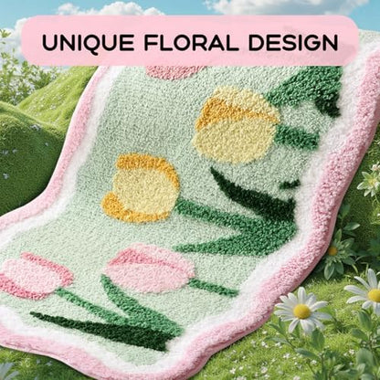 TRUEDAYS Tulips Floral Bathroom Rug, Cute Bath Mat for Bathroom, 32”x20”