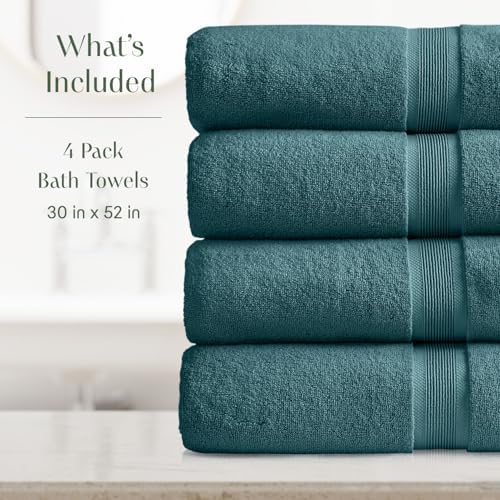 Springtree Home Luxury Bamboo Rayon Plush Bath Towel Set | 4-Pack | Teal