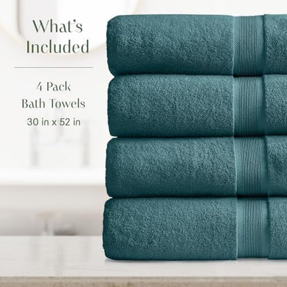 Springtree Home Luxury Bamboo Rayon Plush Bath Towel Set | 4-Pack | Teal