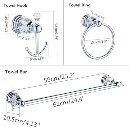 WINCASE Crystal Bathroom Hardware Set 24 Inch, Chrome Towel Bar Set, Silver 4 Piece Accessories Wall Mounted Coat Hook Hand Towel Ring Toilet Paper Holder