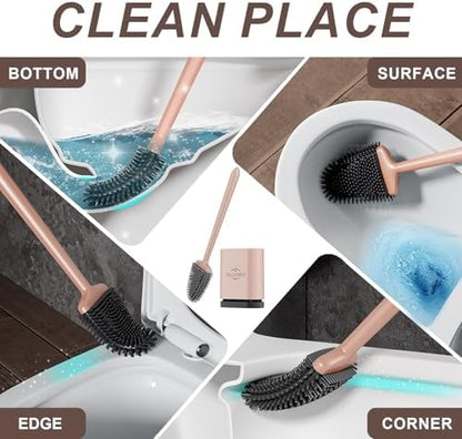 Sellemer Silicone Toilet Brush, Ventilation Slots Holder 1 Pack, Rose Gold