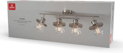 GLOBE Electric 57504 4-Light Track Lighting, Brushed Nickel, Center Bar Detail, Clear Glass Shades