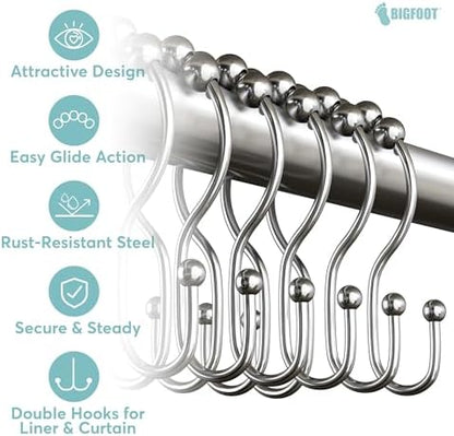 BigFoot Shower Curtain Hooks, Stainless Steel, Rust-Resistant, Easy Install