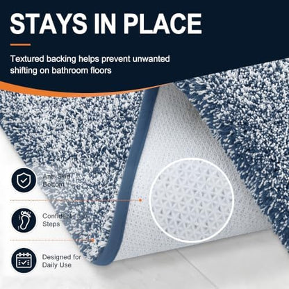 OLANLY Microfiber Bathroom Rugs 34x21, Quick Dry Bath Mat, Navy and White