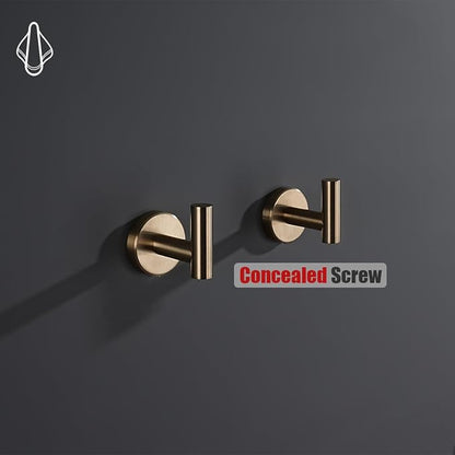 JQK Bathroom Hardware Set Champagne Bronze, 5-Piece Bath Accessories Set Wall Mount Includes 24 in Towel Bar, 7 in Towel Ring, Toilet Paper Holder, 2 Towel Hooks, BAS165-CB
