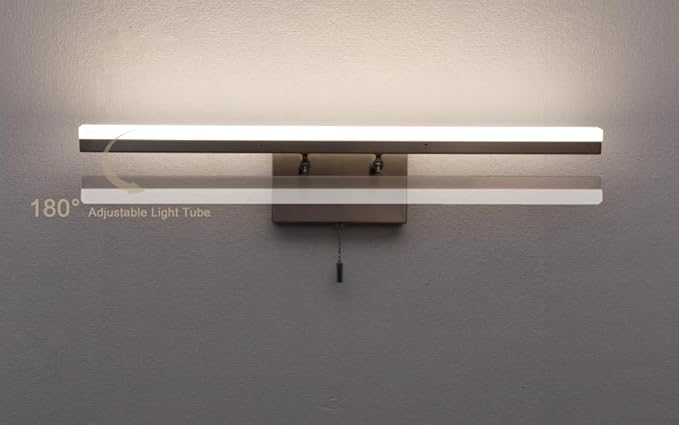 COTULIN 24-Inch Modern Brushed Nickel Bathroom Light Fixture - 180° Rotatable LED Chrome Vanity Light Bar for Over-Mirror Use, 12W Bathroom Sconce Wall Lighting with Switch on/Off