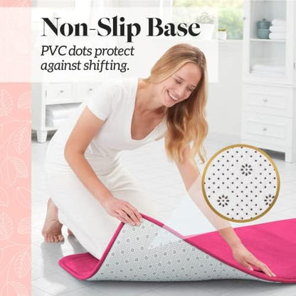 Memory Foam Bath Mat Non Slip Absorbent Super Cozy Velvet Bathroom Rug Carpet (22 inches X 36 inches, Fuschia)