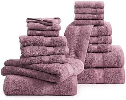 LANE LINEN Bath Towel Set Absorbent Quick Dry 100% Cotton - Wishful Mauve