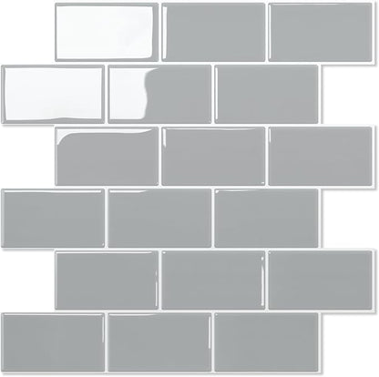 STICKGOO Subway Tile Peel and Stick Backsplash, Thicker Design 12" x 12" Stick on Backsplash Tiles for Kitchen, Bathroom, Wall Tile (1 Sheet, Light Grey)
