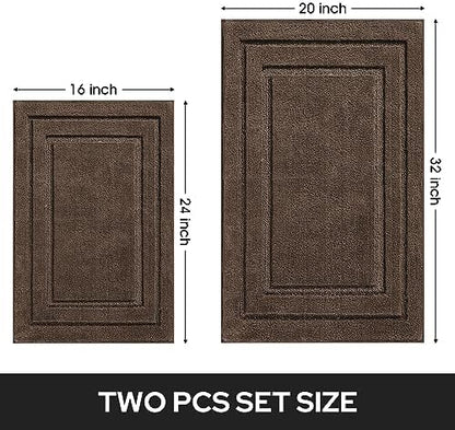 HOMEIDEAS Bathroom Rugs Sets 2 Piece, Super Soft and Absorbent Non Slip Microfiber Machine Washable Bath Mat Set (20" x 32" + 16" x 24", Brown)