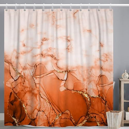Burnt Orange Marble Long Waterproof Shower Curtain 72x78 inches