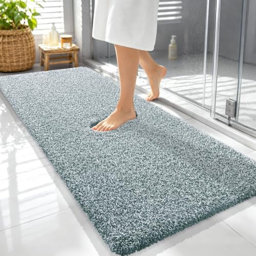 OLANLY Microfiber Soft Bathroom Rugs Mats 59x24, Blackish Green and White