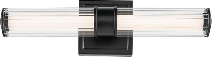 Kichler Laurene 18.5" LED Small Linear Bath Bar with Clear Fluted Glass in Black, for Vanity, Hallways, Buffet, Fireplace, (18.5" W x 5" H) 55195BKLED