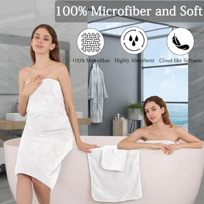 Ycosy 4 Pack Extra Large Microfiber Bath Towels Set,35x70 inches,600GSM,Less Lint Highly Absorbent Super Soft & Quick Dry,Oversized Bath Towels,Perfect for Bathroom Gym Pool,White