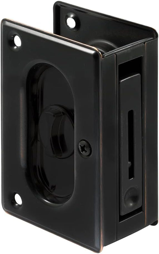 Prime-Line N 7368 Pocket Door Privacy Lock with Pull - Replace Old or Damaged Pocket Door Locks Quickly and Easily – Classic Bronze, 3-3/4” (Single Pack)