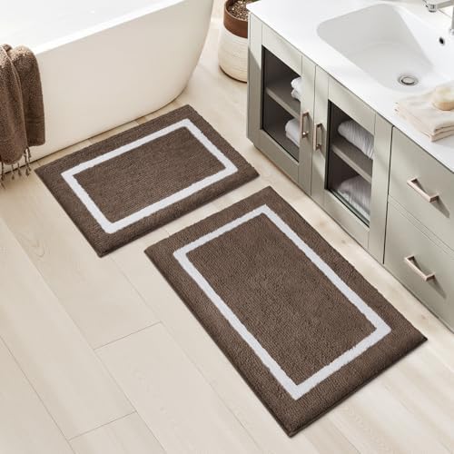 HOMEIDEAS Brown Bathroom Rugs Sets 2 Piece 20" x 32" + 16" x 24"