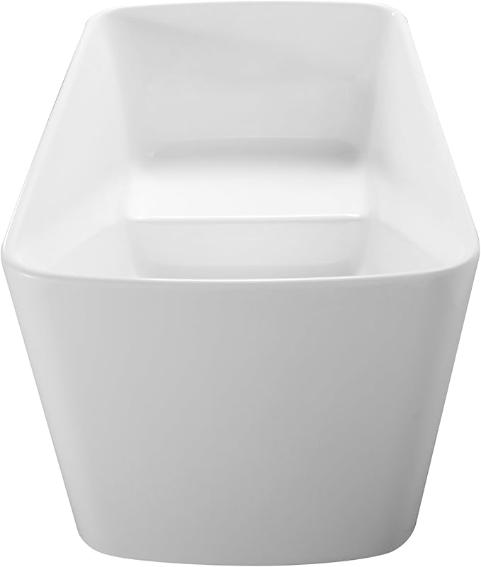 Small Freestanding Bathtub 55 inch, Acrylic Square Soaking Tub with Seat Design, Compact Stand Alone Tub for Small Bathroom with Chrome Drain & Overflow, cUPC Certified, Glossy White