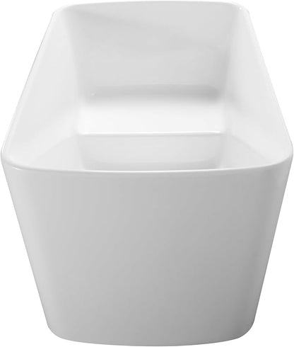 Small Freestanding Bathtub 55 inch, Acrylic Square Soaking Tub with Seat Design, Compact Stand Alone Tub for Small Bathroom with Chrome Drain & Overflow, cUPC Certified, Glossy White