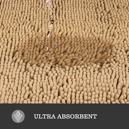 Yeaban Chenille Beige Bathroom Rug 24"x36", Non-Slip Rubber Backing