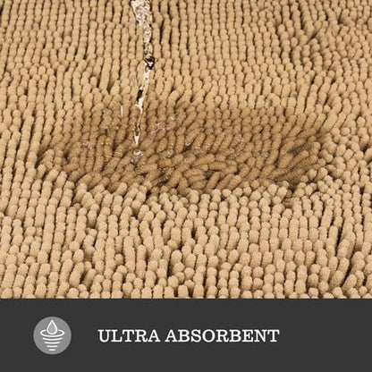 Yeaban Chenille Beige Bathroom Rug 24"x36", Non-Slip Rubber Backing