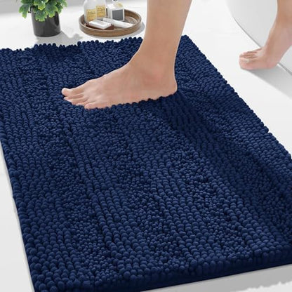 Yimobra Bathroom Rug Mat 24 x 17, Non Slip and Super Absorbent Bath Mat,Machine Washable Quick Dry,Ultra Plush Chenille Shower Rugs for Bathroom Floor Sink Tub and Shower Outside,Navy Blue