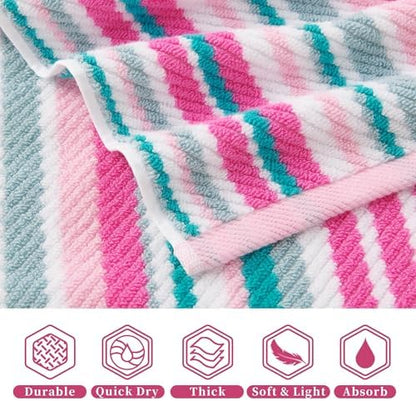 VOOVA & MOVAS Striped Washcloths 6 Pack, 100% Cotton, 13x13 in, Pink Aqua