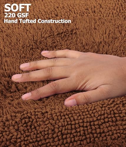 COTTON CRAFT 2 Pack Reversible Bath Mat - Soft Plush Bath Rug -17x24- Mocha