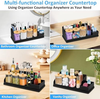 Bathroom Counter Organizer, Black Silicone Toothbrush Holders for Bathrooms Organizer Countertop with 3PCS Qtip Holder, Toothbrush and Toothpaste Holder for Bathroom Organization Storage Vanity