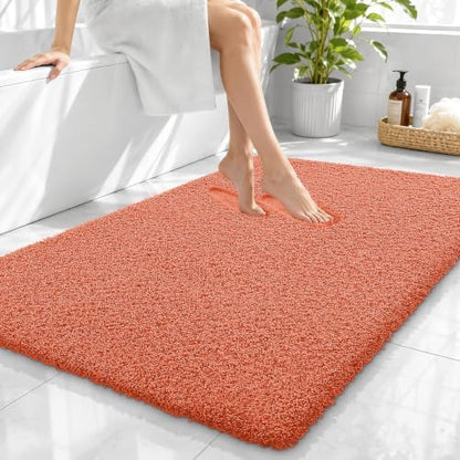 OLANLY Microfiber Large Bathroom Rugs 40x32, Soft Absorbent Bath Mat, Coral