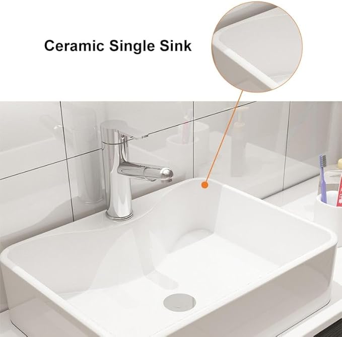 Bathroom Vanity Floating Bathroom Sink Cabinet with Ceramic Vessel Sink Wall Mounted Floating Vanity (Black & White, 31.5" W)