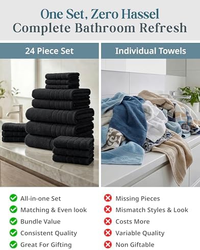 Casa Platino Towel Set for Bathroom Soft Absorbent Quick Dry - Black