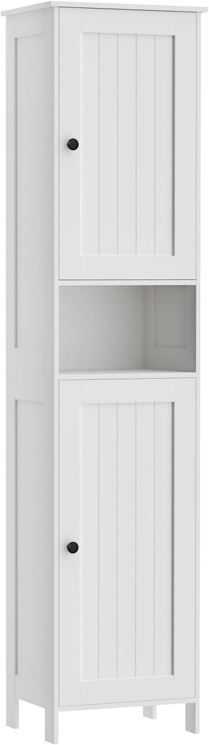 Tall Bathroom Storage Cabinet with 2 Doors, 67"H Narrow Storage Cabinet with Adjustable Shelves& Anti-Tip Design, Reversible Door Installation, Easy Assembly, 11.8 x 15.7 x 66.9 Inches, White
