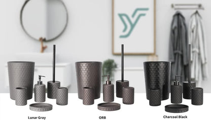zccz Bathroom Accessory Set, 6 Piece Grey Bathroom Accessories Set with Trash Can, Toothbrush Holder, Toothbrush Cup, Soap Dispenser, Soap Dish, Toilet Brush with Holder, Trash Can, Light Gray