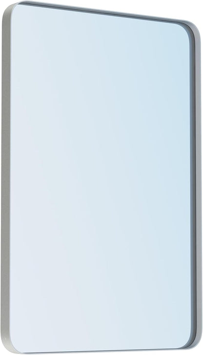 VocalStar Silver Bathroom Mirror for Wall, 24 x 32 Inch Rounded Rectangle Nickel Metal Framed Bathroom Vanity Mirrors, 1/4-inch Shatterproof Glass | Ultra-Flush Hanging